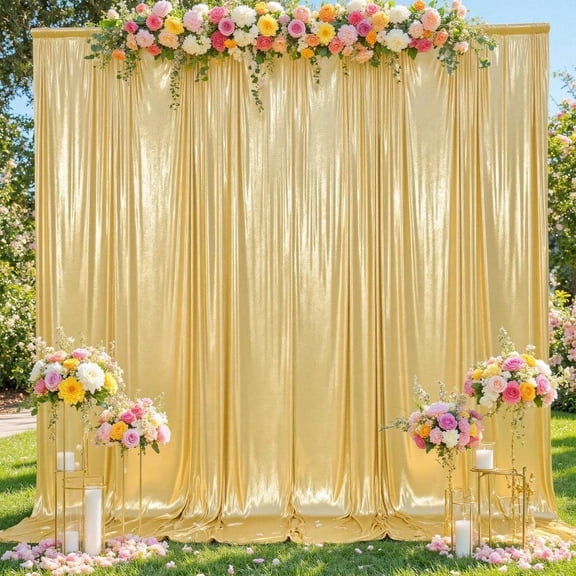 20x12ft Glitter Gold Backdrop Curtains Sequin Curtains Wrinkle Free Polyester Drapes Shimmer Back Drop Curtains For Parties Banquet Wedding Birthday Photography Background 4 Panels 5x12ft