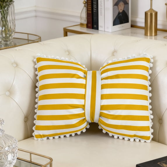 20x13 in Bow Shaped Pillow Cover, Decorative Sofa Throw Pillow Case, Striped Printed Pillowcase, Soft Velvet Bolster Cushion Covers for Couch Bed Sofa Office Car Decor,1PCS