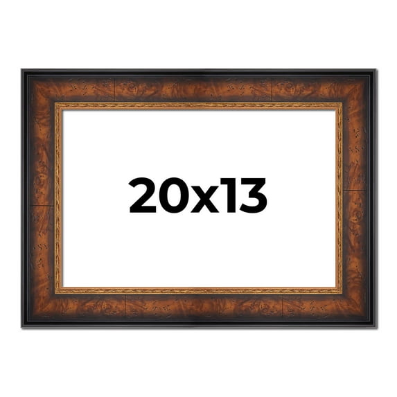 20x13 Frame Brown Walnut Gold Ornate Trim Solid Wood Plein Air Picture Frame | 3 Inch Moulding