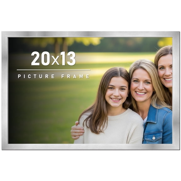 20x13 Frame Silver Stainless Steel Solid Wood Picture Frame | 0.75 Inch Moulding Width | Includes