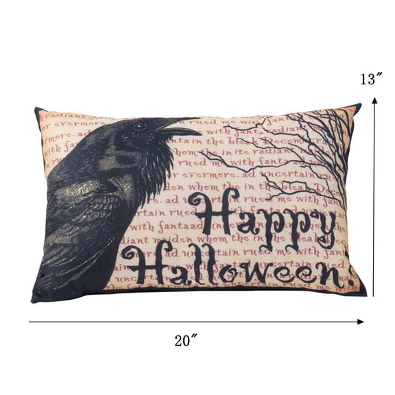 20x13IN Black Crow Happy Halloween Pillow Design by Bruce with Antique Script for Seasonal Home Decor