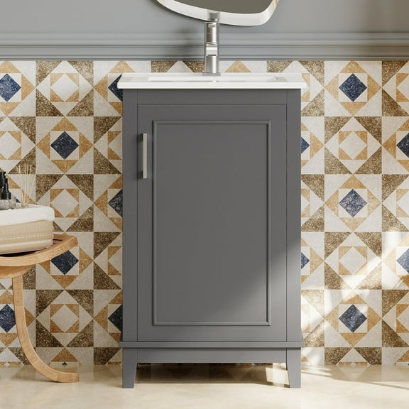20x14.5x33.3-inch Compact Vanity Cabinet with Ceramic Basin Space-saving in Small Bathrooms