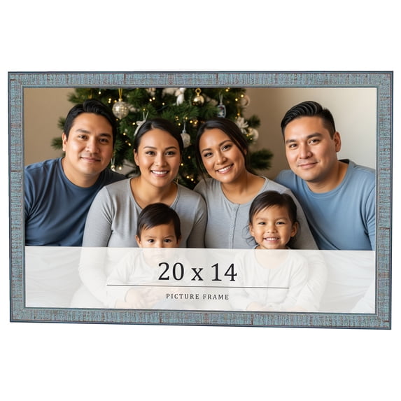 20x14 Frame Blue Scuffed Farm Board Solid Wood Picture Frame Width 0.75 Inches | Interior Depth 0.5