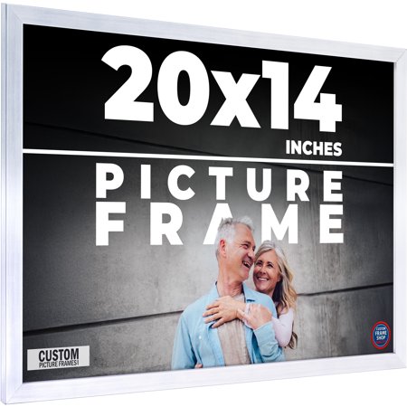 20x14 Frame Silver Stainless Steel Solid Wood Picture Frame | 0.75 Inch Moulding Width | Includes