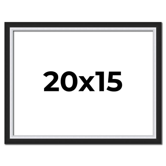20x15 Frame Black & Silver Solid Wood Picture Frame Width 1.25 Inches | Interior Depth 0.75 Inches
