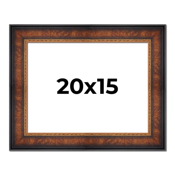 20x15 Frame Brown Walnut Gold Ornate Trim Solid Wood Plein Air Picture Frame | 3 Inch Moulding