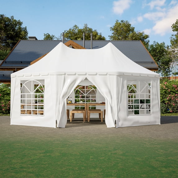 20x15ft Heavy Duty Party Tent - Waterproof, UV Protection, 1 Door & 7 Windows - Great for Weddings, Events & Outdoor Gatherings (White)
