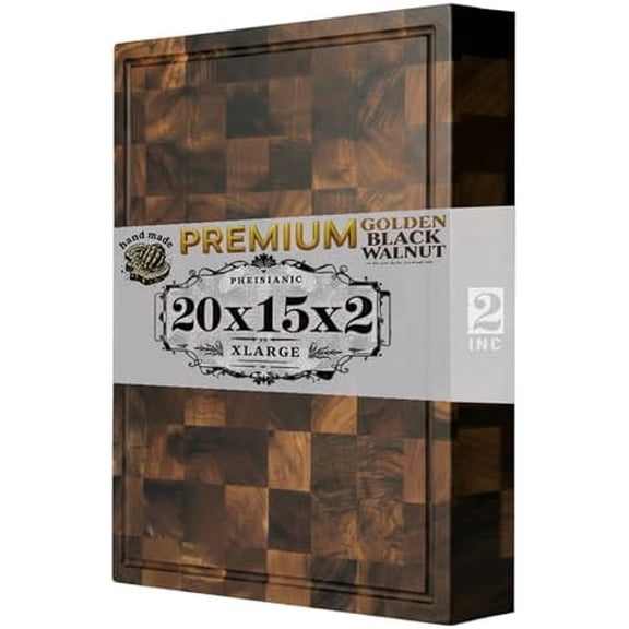 20x15x2" Premium Walnut Wood Cutting Board, Handcrafted Butcher Block with Checkered Pattern, Professional Kitchen Chopping Board Gift Box Packaging Beeswax & Olive oil$$Home Decor, Kitchen, & Other