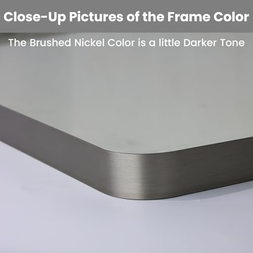 20x16 Inch Brushed Nickel Bathroom Mirror, Rounded Rectangle Silver Metal Frame Mirror, Brushed Nickel, Anti-Rust, Shatter Proof, Hangs Horizontally or Vertically