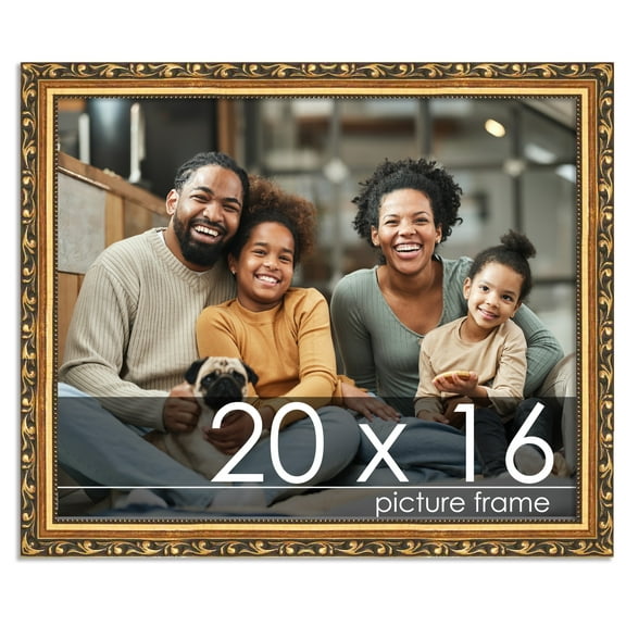 20x16 Gold with Black Wood Picture Frame - UV Acrylic, Foam Board Backing, Hanging Hardware