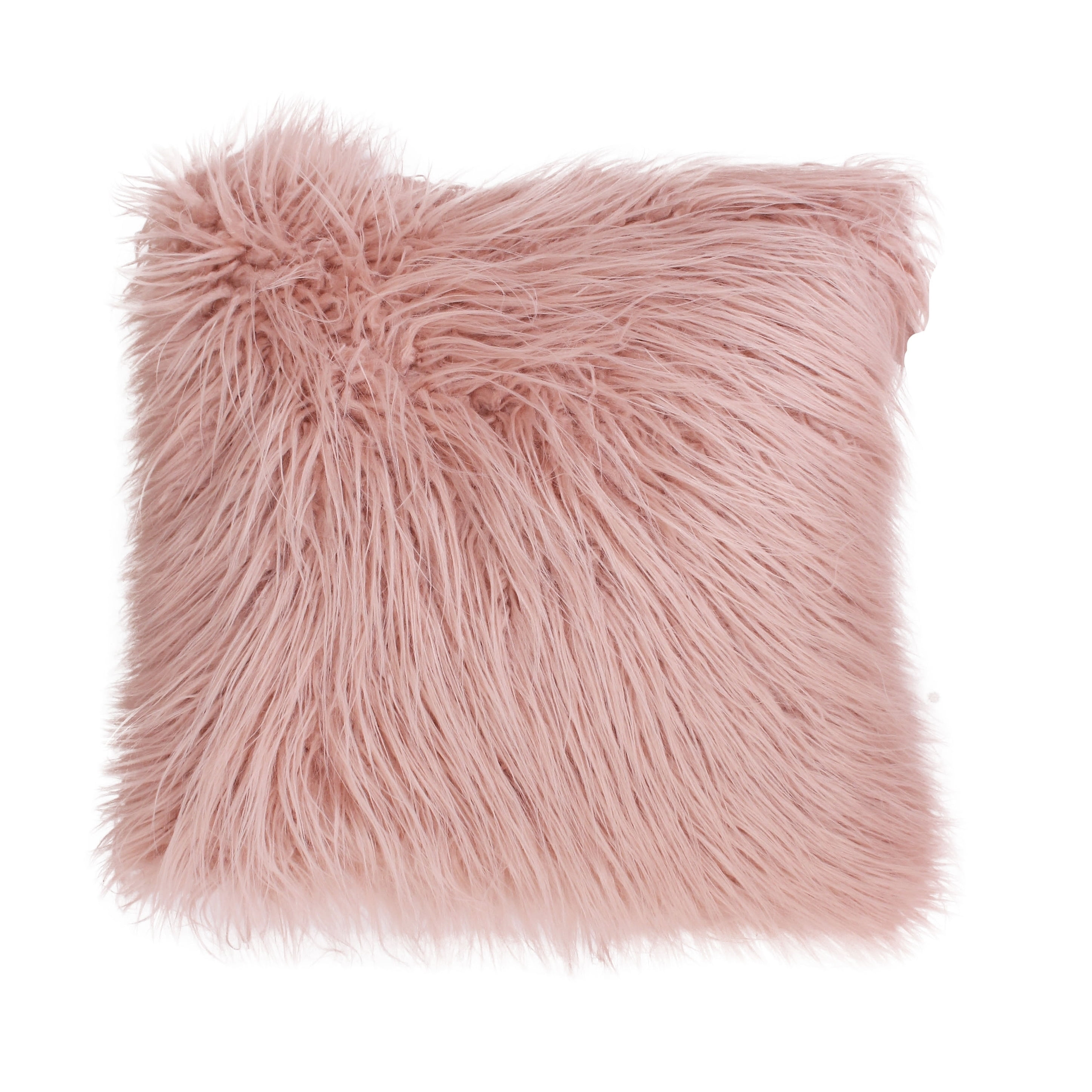 Rose Faux Mongolian Fur Square Pillow with Micromink Back