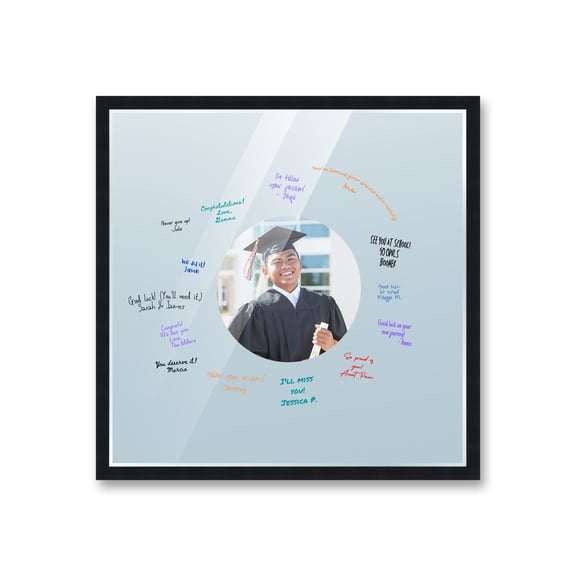 20x20 Black Autograph & Signature Frame with Blue Circle Photo Mat for 6x6 Picture - Includes Pens,