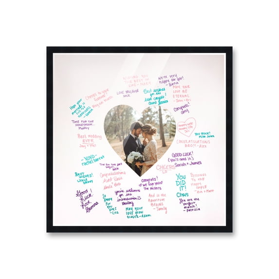 20x20 Black Autograph & Signature Frame with White Heart Photo Mat for 6x6 Picture - Includes Pens,