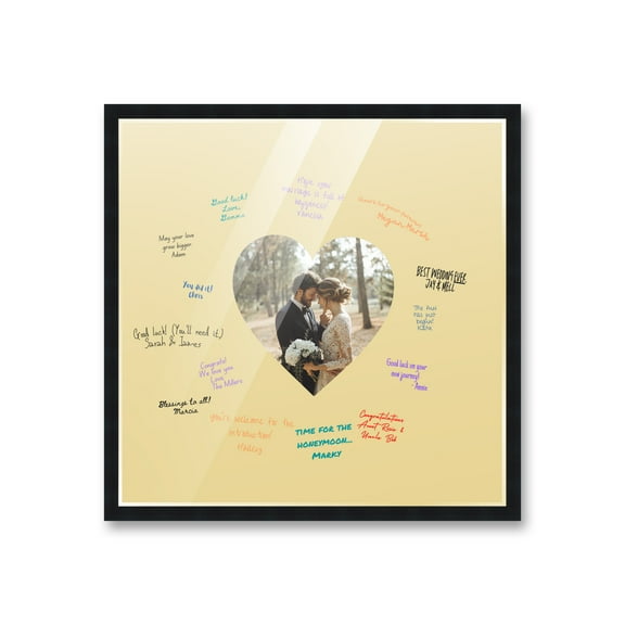 20x20 Black Autograph & Signature Frame with Yellow Heart Photo Mat for 6x6 Picture - Includes