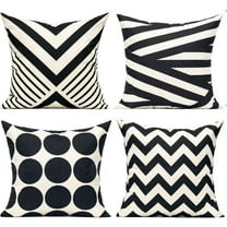 20x20 Black Beige Throw Pillow Covers Cases Modern Geometric Outdoor Decorative Accent Cushion Suqare Cotton Linen Set of 4 for Sofa Paito Couch Bed Room, Striped Zig Zag