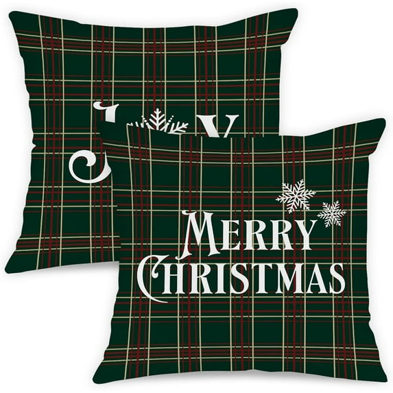 20x20 Christmas Throw Pillow Covers Set of 2, Plaid Christmas Pillow Covers Decorative Pillow Covers Xmas Cushion Cases for Farmhouse Home Room Couch Sofa Decor (Dark Green)
