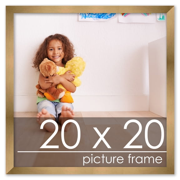20x20 Gold Wood Picture Square Frame - UV Acrylic, Foam Board Backing, Hanging Hardware