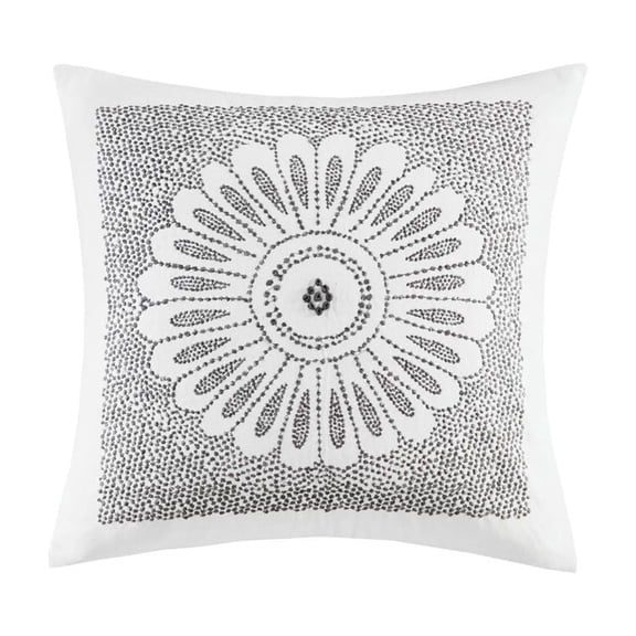 20x20" Cotton Embroidered Decorative Pillow, Square Accent Throw Pillow with Medallion Design, Removable Hidden Zipper Cover, Hypoallergenic Polyester Insert