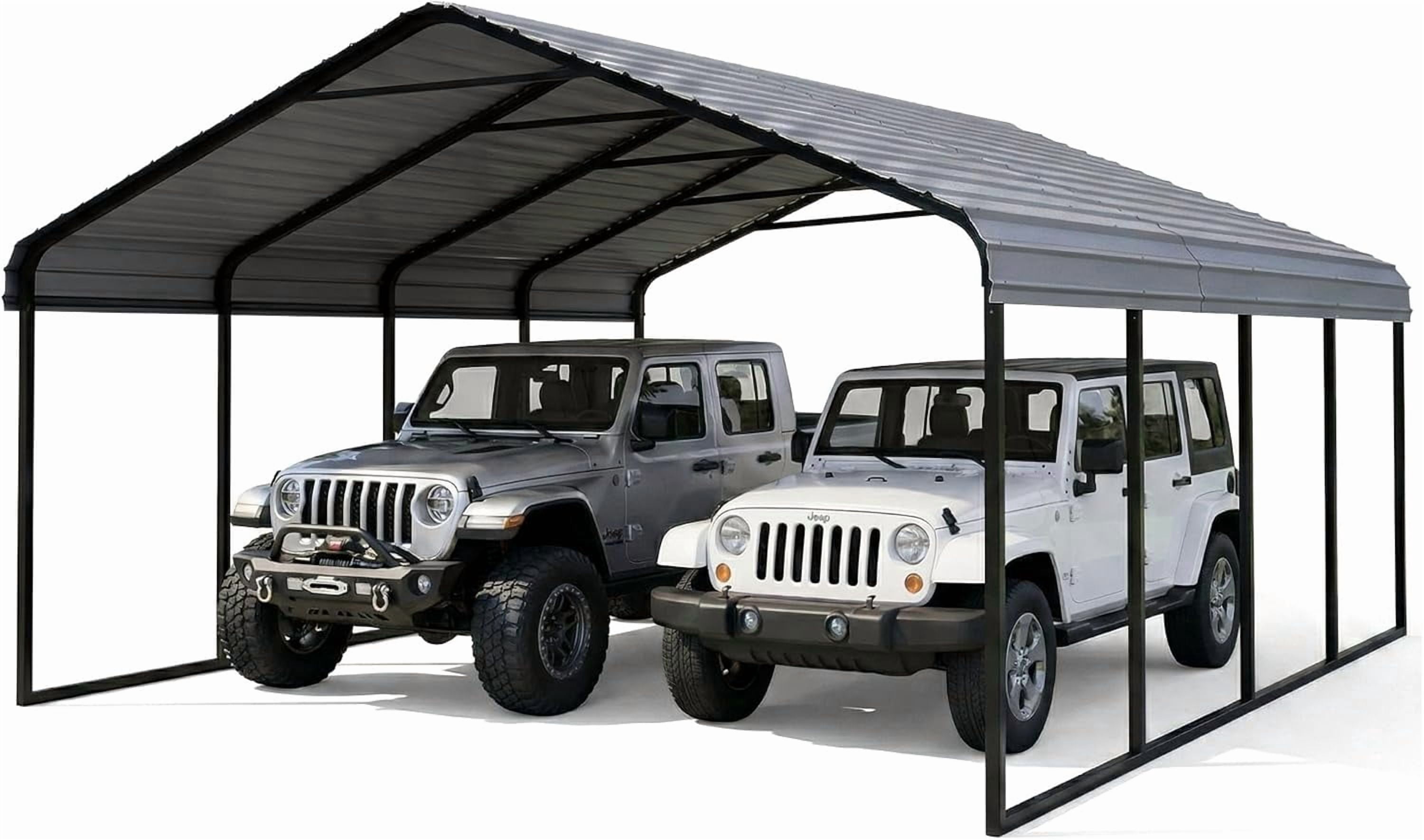 20x20 FT Heavy Duty Galvanized Steel Carport – Vertical Roof, All-Weather Outdoor Garage Shelter for 2 Cars, RV, Boat, Tractor & Dual Vehicle Storage
