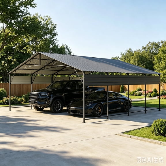 20x20 FT Heavy-Duty Metal Carport, Galvanized Steel Car Canopy with Reinforced Base Frame, Outdoor Shelter for Cars, Trucks, Boats, Tractors & RV
