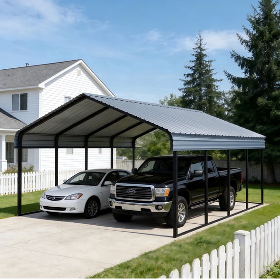 20x20 FT Heavy Duty Metal Carport - Galvanized Steel Frame & Roof, All-Weather & Snow Load Protection for Cars, SUVs, Trucks, RVs, Boats, UV Resistant, Rust-Resistant, Snow-Resistant Portable Shelter