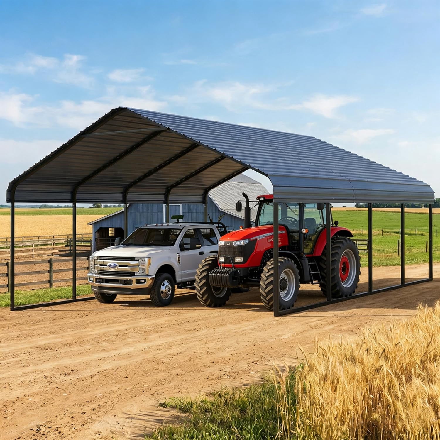 Metal Rv Leanto Heavy Duty 20x20 ft Metal Carport Kit - Aluminum & Steel Frame Lean-to ...