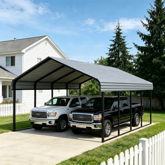 20x20 FT Heavy Duty Metal Carport - Galvanized Steel Frame & Roof, All-Weather & Snow Load Protection for Cars, SUVs, Trucks, RVs, Boats, UV Resistant, Rust-Resistant, Snow-Resistant Portable Shelter