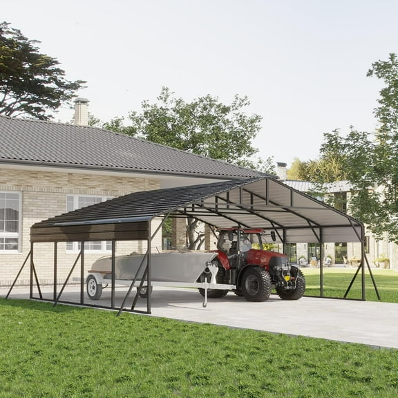 ESIMOTE 20x20ft Metal Carport, Garage with Updated Metal Frame Structure, Galvanized Steel Roof and Enhanced Base Canopy, Metal Garage Car Shelter Shade for Car, Boats and Truck