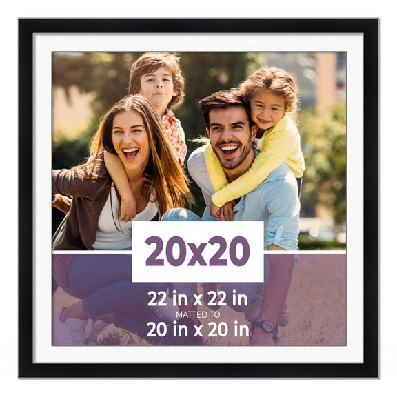 20x20 Frame Black With White Picture Mat For 20x20 Photo - Black 22x22 Frame To Display Print or