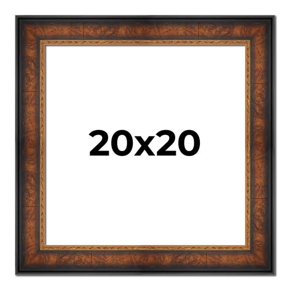 20x20 Frame Brown Walnut Gold Ornate Trim Solid Wood Plein Air Picture Frame | 3 Inch Moulding