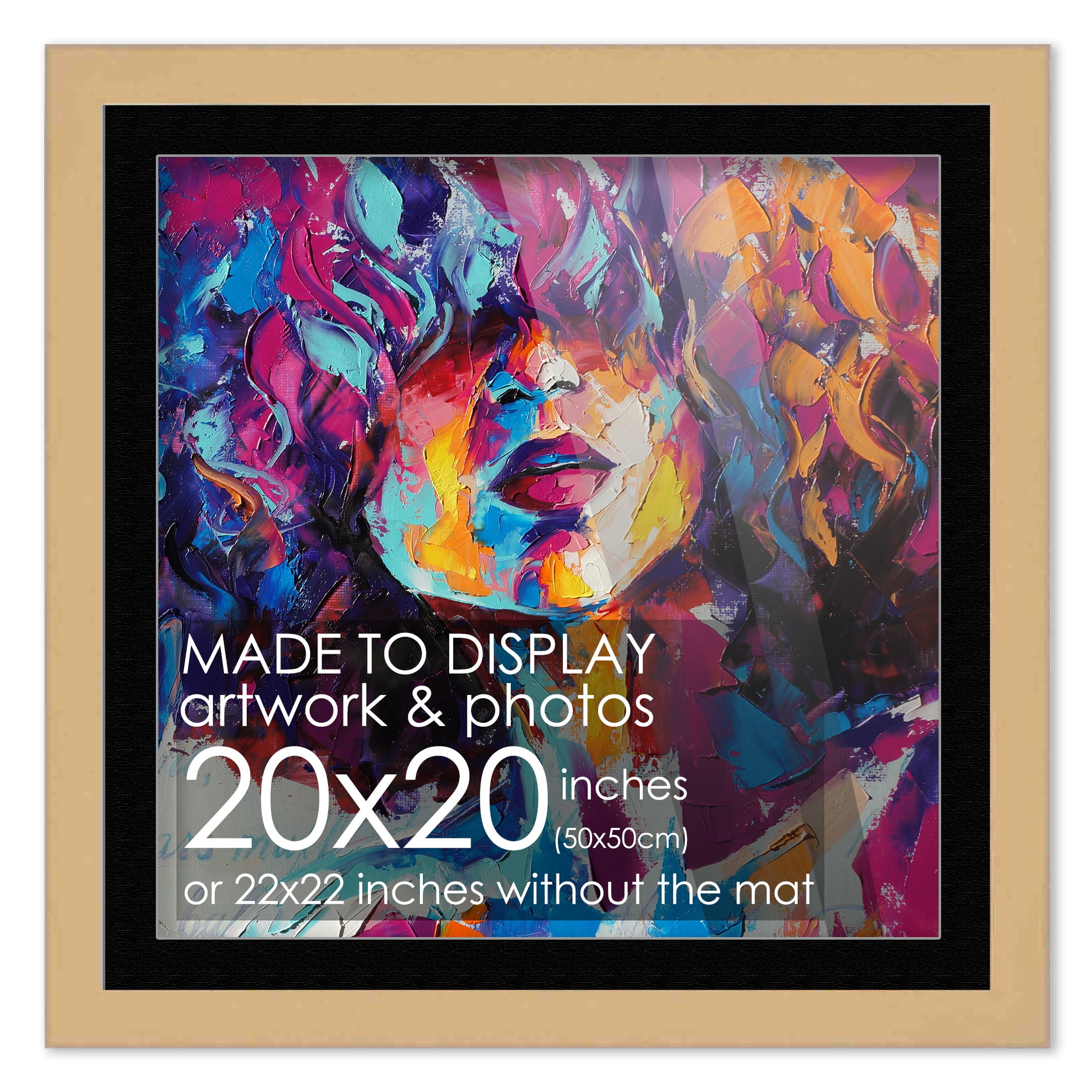 20x20 Frame Natural Matted for 20x20 Picture or 22x22 Art Poster Without Photo Mat  Display Your