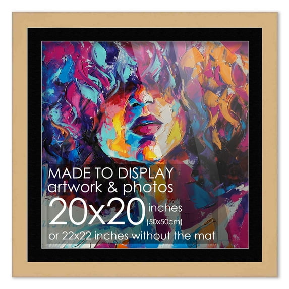20x20 Frame Natural Matted for 20x20 Picture or 22x22 Art Poster Without Photo Mat Display Your