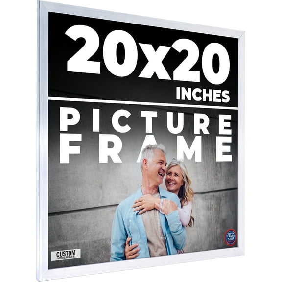 20x20 Frame Silver Stainless Steel Solid Wood Picture Frame | 0.75 Inch Moulding Width | Includes