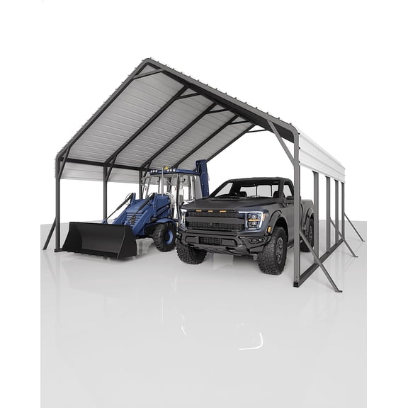 20x20 Ft Metal Carport - Heavy-Duty Steel Frame 2-Car Shelter Full-Sized Pickup Boat and Tractor Canopy All-Weather Durable Roof