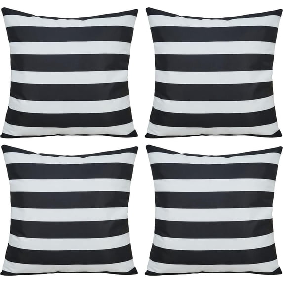 20x20 Inch Black and White Stripe Throw Pillow Covers Outdoor Waterproof Polyester for Patio Furniture Tent Outside Set of 4