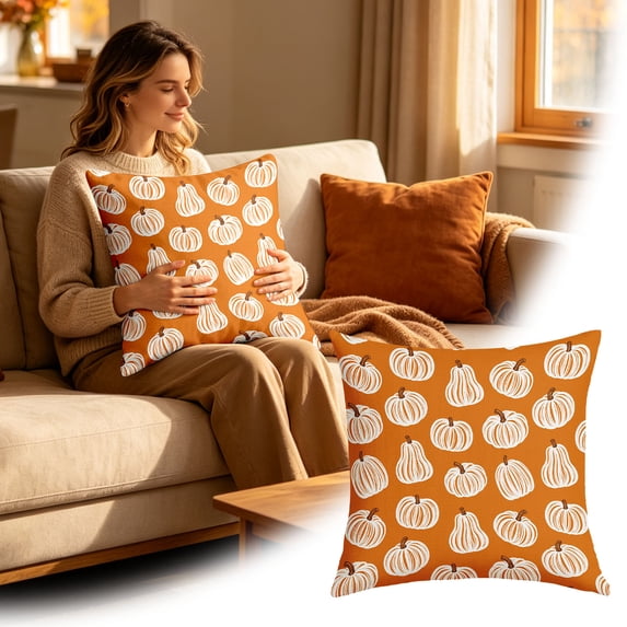 20x20 Inch Fall Pumpkin Pillow Cover, Orange White Farmhouse Autumn Thanksgiving Decor Cushion Case for Sofa Couch Bed