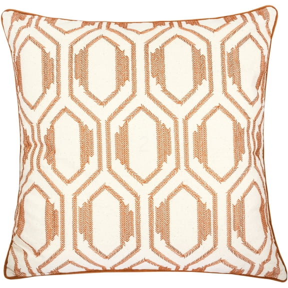 20x20 Inch Rust Geometric Embroidered Decorative Throw Pillow for Cozy Home Accents