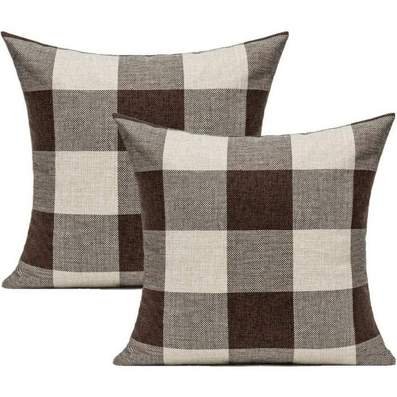 20x20 Inch Set of 2 Brown/Coffee Buffalo Plaids Throw Pillow Covers Retro Classic Check Cotton Linen Square Cushion Cases Farmhouse Home Decor for Couch Sofa Patio Bedroom