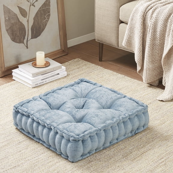 20x20 Inch Tufted Chenille Floor Cushion Pillow, Scalloped Edge Textured Polyester Square Throw Pillow with Hypoallergenic Polyester Filling, Vacuum Compressed Pack for Sofa Bedroom Home Decor