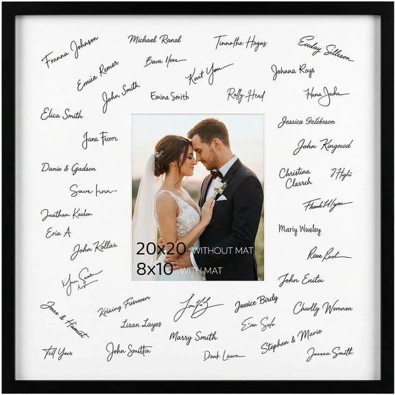 20x20 Picture Frame Black, Guest Book Signature Frame with Signable Matte, Display 8x10 Photo with Mat for Wedding, Graduation, Celebration, Birthday, 1 Pack