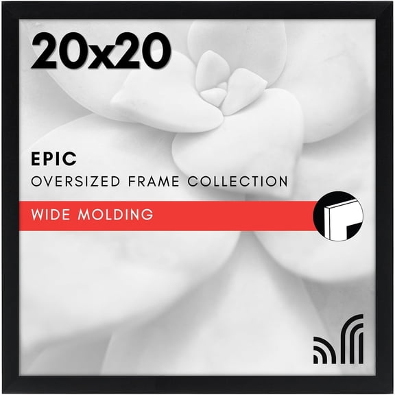 20x20 Picture Frame with Polished Plexiglass - Epic Collection - Square Picture Frame with Engineered Wood - Wide Photo Frames for Wall display - Black