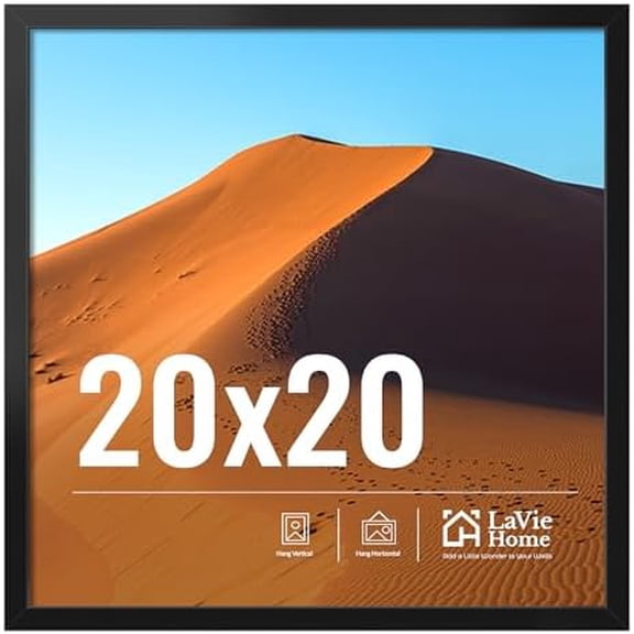 20x20 Picture Frame for Wall Display, 20x20 Black Picture Frame with HD Plexiglas, 20 x 20 Square Frame 1 Pack, Display Frame for Vertical or Horizontal, Classic Collection