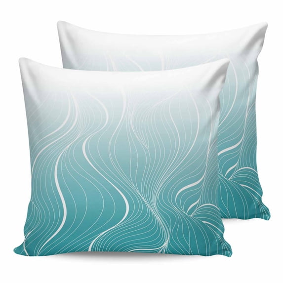 20x20 Pillow Covers Set of 2, Aqua Blue Geometric Throw Pillow Covers Decorative Couch Cushion Case, Modern White Stripe Distortion Art Microfiber Square Pillowcases for Bedroom Car Living Room