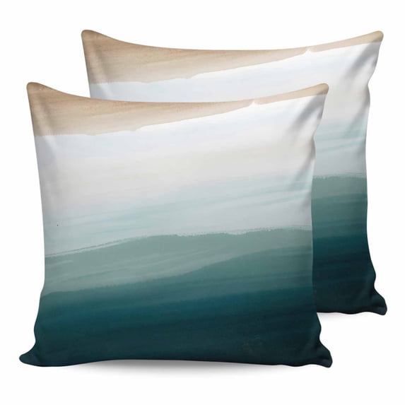 20x20 Pillow Covers Set of 2, Blue Beach Gradient Throw Pillow Covers Decorative Couch Cushion Case, Boho Sea Waves Ombre Abstract Microfiber Square Pillowcases for Bedroom Car Living Room