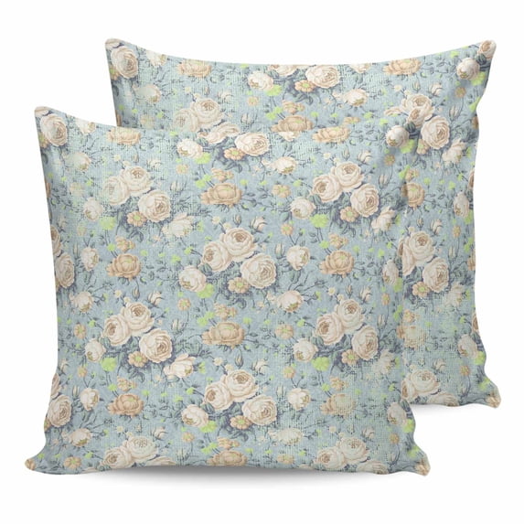 20x20 Pillow Covers Set of 2, Blue Flowers Throw Pillow Covers Decorative Couch Cushion Case, Romantic Farmhouse Botanical Floral Leaves Microfiber Square Pillowcases for Bedroom Car Living Room