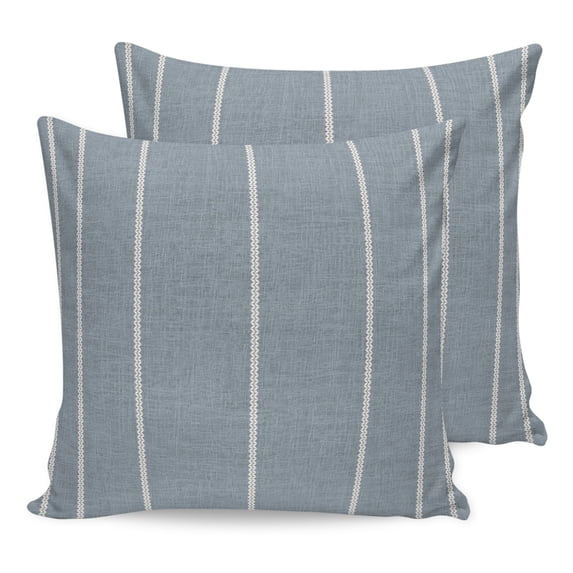 20x20 Pillow Covers Set of 2, Blue Striped Throw Pillow Covers Decorative Couch Cushion Case, Farmhouse Linen Texture Line Stripes Microfiber Square Pillowcases for Bedroom Car Living Room