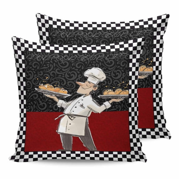 20x20 Pillow Covers Set of 2, Chef Throw Pillow Covers Decorative Couch Cushion Case, Cartoon Cute Watercolor Cooking Red Black Microfiber Square Pillowcases for Bedroom Car Living Room