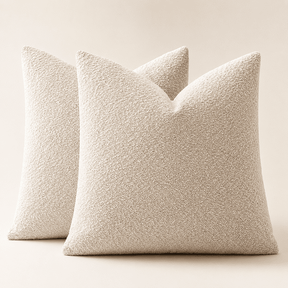 20x20 Pillow Covers Set of 2, Textured Boucle Decorative Throw Pillow Covers for Couch Bed Sofa, Neutral Beige Ivory Accent Pillowcases for Living Room Bedroom Home Decor