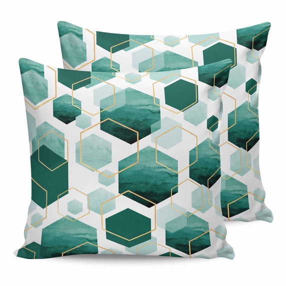 20x20 Pillow Covers Set of 2, Turquoise Marble Throw Pillow Covers Decorative Couch Cushion Case, Gold White Geometric Hexagon Modern Microfiber Square Pillowcases for Bedroom Car Living Room