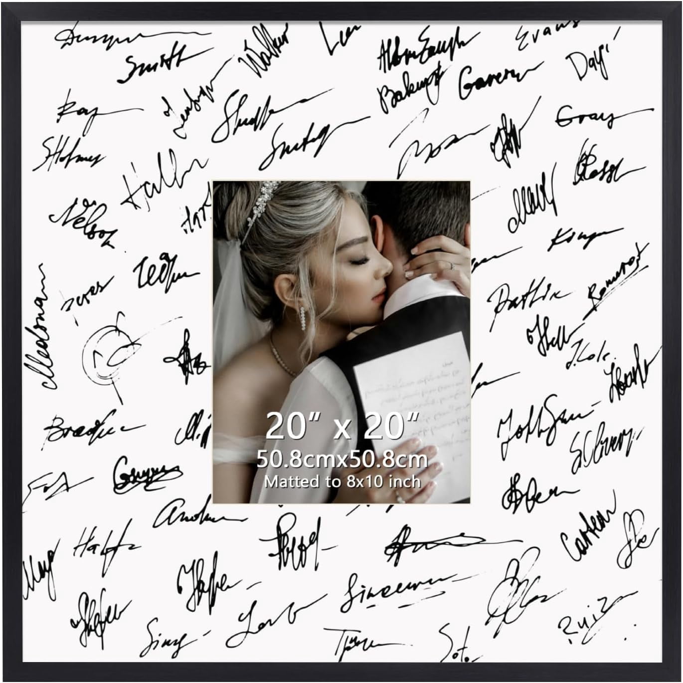 20x20 Signature Poster Frame Holds 8x10 Picture with White Mat for Graduation, Wedding, Birthday, Single, Black